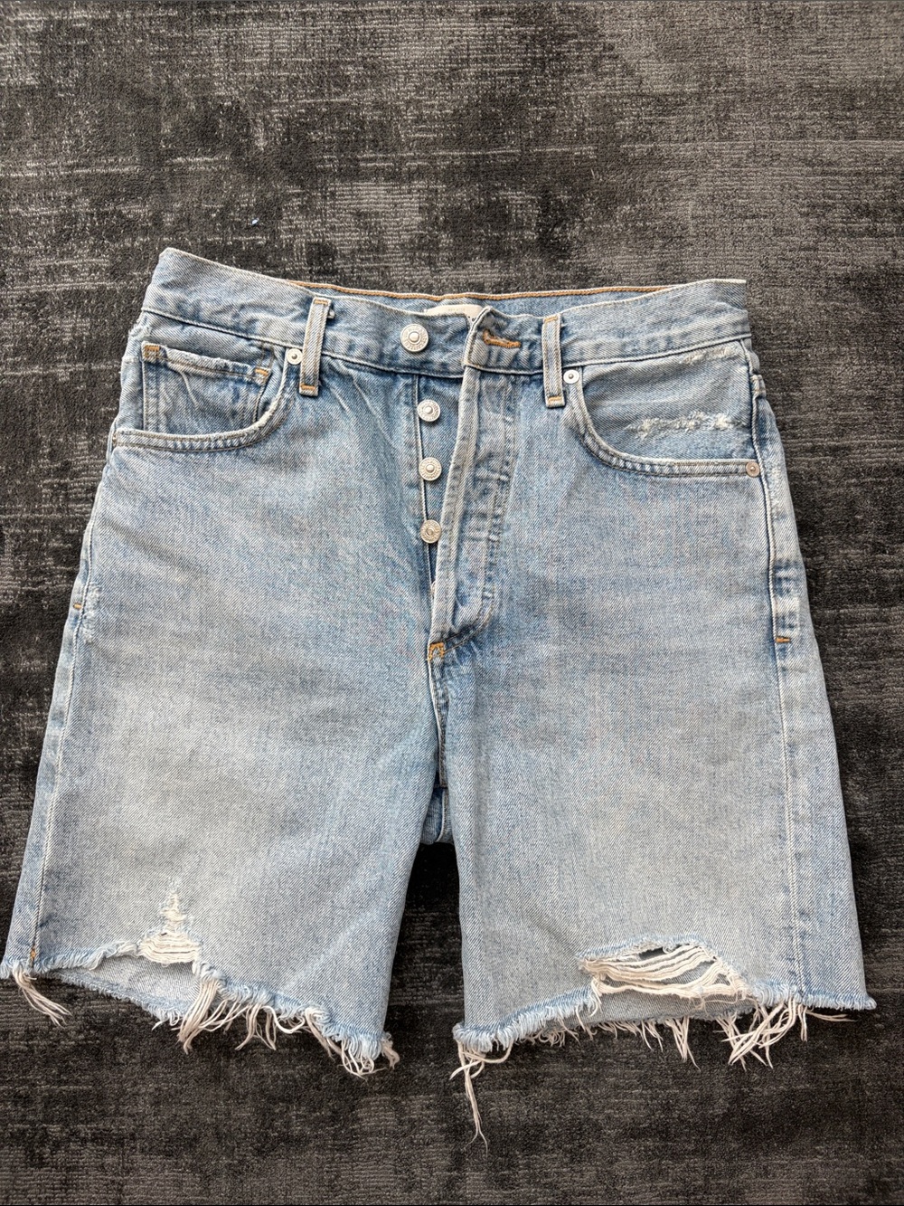 Cog Light Blue Distressed Denim Shorts - Women's Casual Button-Fly